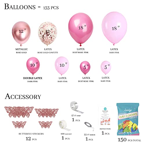 Soonlyn Baby Shower Decorations For Girl 150 Pcs Pink Balloon Garland Kit With Butterfly Stickers Double Stuffed Dusty Rose Gold Pink Balloon Arch For Girl Birthday Party Bridal Shower Baby Shower #TOP3