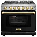 KOSTCH 36 inch Professional Freestanding Pro-Style Natural Gas Range or Liquid Propane Gas Range with 6 Burners, 6.0 cu.ft. Oven Capacity, in Stainless Steel - KOS-36RG03M (Black/Bronze)