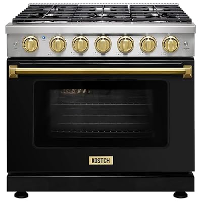 KOSTCH 36 inch Professional Freestanding Pro-Style Natural Gas Range or Liquid Propane Gas Range with 6 Burners, 6.0 cu.ft. Oven Capacity, in Stainless Steel - KOS-36RG03M (Black/Bronze)