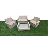 Divano con Poltrone e Tavolino/Salotto/Salottino in Polyrattan per Esterno/Arredo Giardino - Mod. Bianco (Cod. 5808)