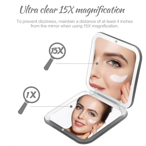 Compact Travel Small Magnifying Mirror - Snowflakes Pocket Mirror -1x/15x Magnification Cosmetic Mirrors Handheld Portable for Travel and Purses (Black) - Image 3