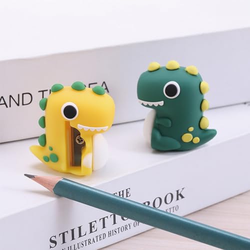 4 Pcs Cute Dinosaur Pencil Sharpener Cartoon Pencil Sharpener Small Manual Pencil Sharpeners Kawaii PVC Sharpeners Stationery School Office Supplies (4Pcs Dinosaur - 2) - Thumbnail 3