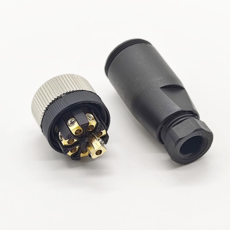 M12 8 Pin Female Connector, Straight Field Assembly Wireable Adapter 12mm A Code Industrial Circular Connector IP67 Waterproof Sensor for PG7 Cable Unshiled 30V 2A AC/DC for Electric Bicycles（10pcs）