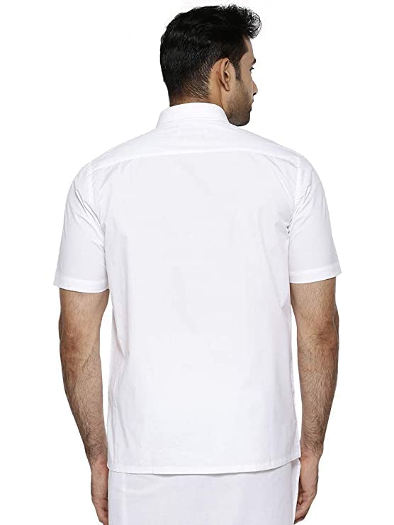 Image of Ramraj Cotton Men Solid Cotton White Half Sleeve Shirt Crafted For A Clean| Versatile| Comfortable look
