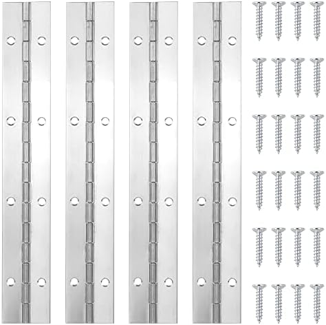 4Pack Sliver 8 Inch Piano Hinges for Cabinet Hinges, Continuous Hinges Heavy Duty Stainless Steel 304 Long Hinges, Thickness 0.05inch (4 Pack 8*1.2Inch(Sliver))