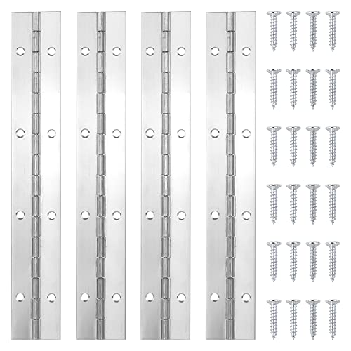 4Pack Sliver 8 Inch Piano Hinges For Cabinet Hinges, Continuous Hinges Heavy Duty Stainless Steel 304 Long Hinges, Thickness 0.05Inch (4 Pack 8*1.2Inch(Sliver)) #TOP15