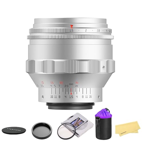 TTArtisan 75mm F1.5 Swirly Bokeh Full Frame Large Aperture Lens with 58mm Lens Filter F1.5 and Lens Bag Compatible with M42 Mount Camera Lens-Silver