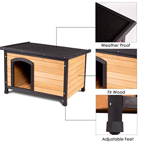 Tangkula Wooden Dog House Outdoor Indoor, Large Pet Shelter Log Cabin Feeding Station With Opening Hinged Roof, Adjustable Foot, Weatherproof Big Dog Houses For Small To Large Dogs Outside Patio #TOP1
