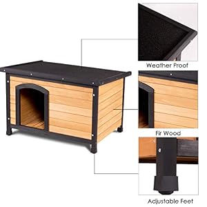 Tangkula Wooden Dog House Outdoor Indoor, Medium Pet Shelter Log Cabin Feeding Station with Opening Hinged Roof, Adjustable Foot, Weatherproof Big Dog Houses for Small to Large Dogs Outside Patio Tangkula Wooden Dog House Outdoor Indoor, Medium Pet Shelter Log Cabin Feeding Station with Opening Hinged Roof, Adjustable Foot, Weatherproof Big Dog Houses for Small to Large Dogs Outside Patio