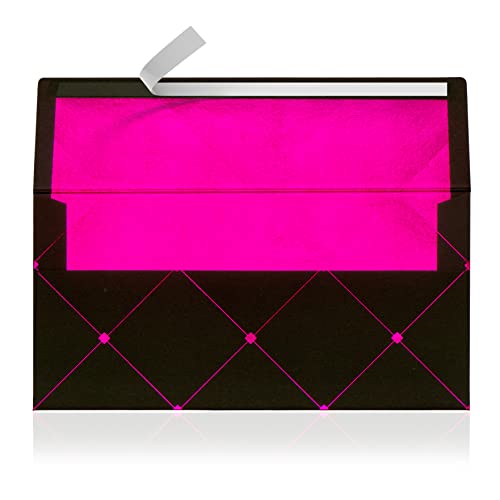 10 Briefumschläge Briefkuverts Schwarz mit Pink Metallic Innenfutter 110 x 220 mm für Grußkarten Gutscheine Geldgeschenke Einladungsumschläge (Schwarz, Pink)