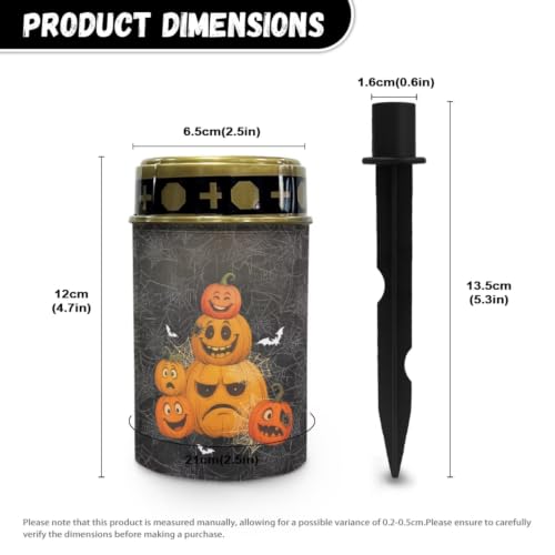 Image of Halloween Solar Memorial Lights for Graves 2 Pcs | Water Resistant Outdoor Flameless Candle Lamp, Stacked Pumpkin Grave Solar Lights for Grave Memorial Gift