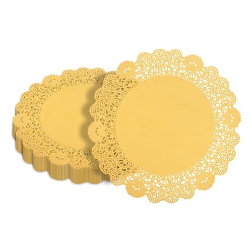 Pastry Tek 12 x 12 Inch Paper Lace Doilies, 100 Disposable Table Doilies - Elegant Lace Finish, Long Lasting, Orange Paper Doily, for Pastries, Cupcakes, Desserts - Restaurantware