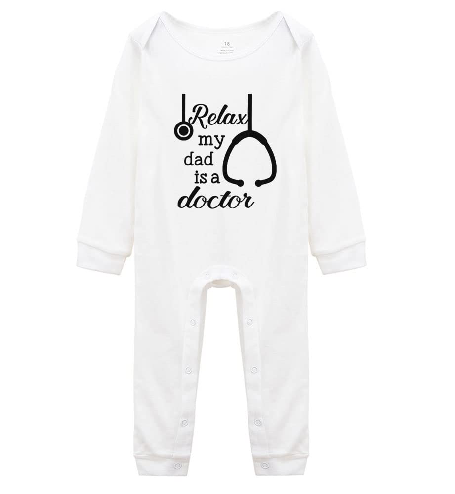 Poemsimai Relax My Daddy is A Doctor Cute Toddler Romper Unisex Baby Coverall Bodysuit K-White