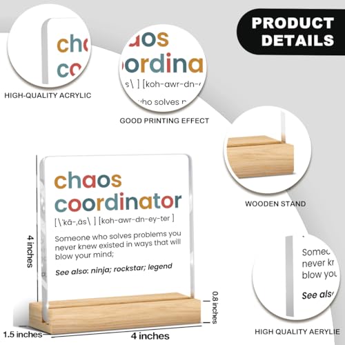 Chaos Coordinator Gift, Funny Office Decor, Chaos Coordinator Thank You Gifts for Women Men Coworkers Employee Staff Friend Acrylic Decor