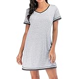 Woemns V Neck Short Sleeve T Shirt Dress Simple Casual Dress with Striped Hem Light Gray