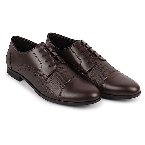Image of FAUSTO Men's Formal Office Textured Cap Toe Genuine Leather Lace Up Shoes