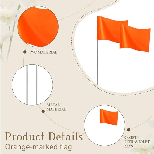 TELAIN Flo Orangefarbene Markierungsfähnchen,20er-Pack Marker-Fähnchen, Rasenfähnchen, Grenzfähnchen, Hundetrainingsfähnchen für Garten, Vermessungsfähnchen