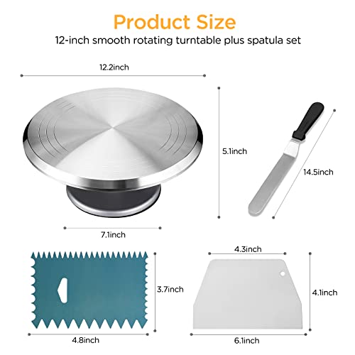 Cake Stand Revolving Cake Turntable - Tangchu Heavy Duty Aluminium 12 Inch Cake Decorating Supplies With 1 Icing Spatula And 2 Comb Icing Smoother, Cake Decorating Kit, Rotating Display Stand #TOP1