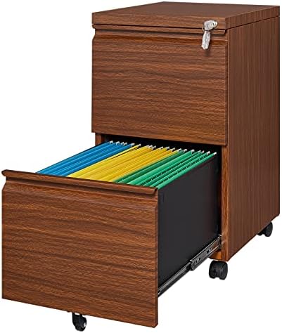 LISSIMO Metal Filing Cabinet with Lock,Vertical File Cabinet with 2 Drawer, Under Desk Storage Locking File Cabinet Fits A4 or Letter Size for Home Office (Rustic Brown)