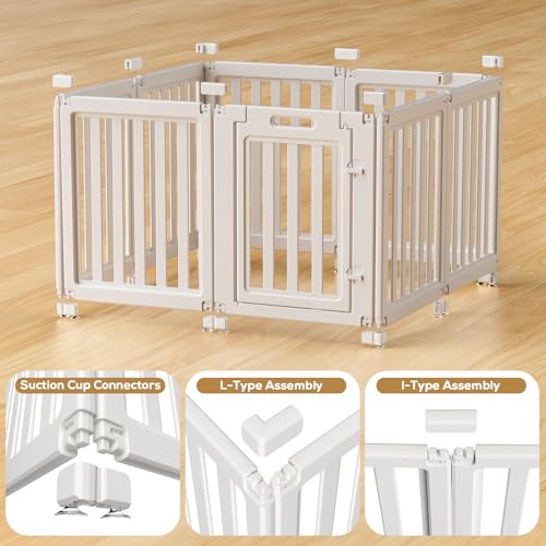 Image of Dog Playpen Indoor,Puppy Playpen,White 30.3 inch H, 8 Panels | Dog Play Pen Indoors with Open View, Tool-Free Setup, Multi-Shape Setup, Dog Pen for Dogs, Cats & Puppies