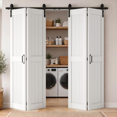 Image of 80'' x 84'' White Bifold Barn Door with Hardware Kit Included