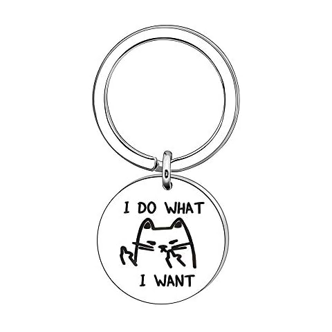 LUXYSODE - I Do What I Want Keyring - Funny Cat Keyring Keychain Cute Gifts for Family & Friends (Silver) Cover