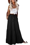 Punude Women's 2023 Summer Skirt High Waist Flowy A Line Boho Skirt Maxi Skirt with Pockets Black 2XL