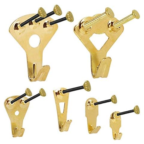 130 PCS Picture Hooks, Heavy Duty Picture Hangers, Versatile Metal Photo Frame Wall and Wood Strong Hanging Tool Kit with Nails Support 10-100 lb (Golden) Cover