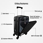 Expandable Top Opening 20 Inch Carry On Luggage with Laptop Compartment – Polycarbonate Hard Shell Suitcase, TSA Lock & Spinner Wheels (Black) - Image 3
