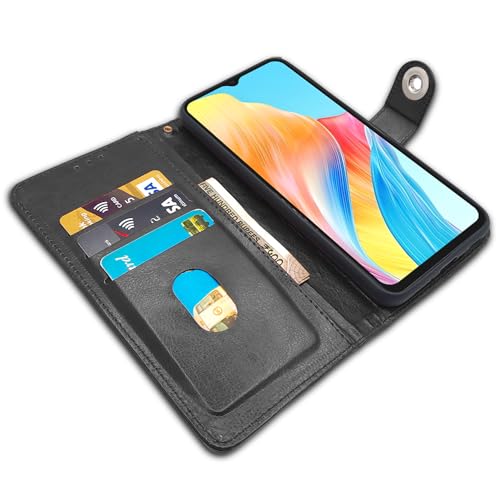 Image of Pikkme Oppo A38 4G / Oppo A18 4G Flip Cover Leather Finish | Wallet Stand and Shock Proof | Inside TPU with Card Pockets | Complete Protection Button Flip Case (Black)
