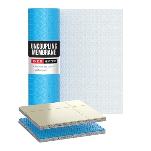 Houseables Uncoupling Membrane, Tile Underlayment, Tile Membrane, Flooring Underlayment, for Floor, Decoupling, Anti Fracture, Waterproof, Anti Crack, Vapor, 1/8' Thick, 3.3 ft x 46.2 ft / 154 Sq Ft