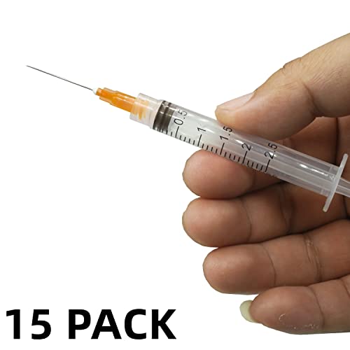 Image of 15 Pack 2.5ml 25Ga Plastic Syringe with Measurement for Scientific Labs and Industrial Dispensing, Disposable Individually Wrapped (15, 2.5ml-25Ga)