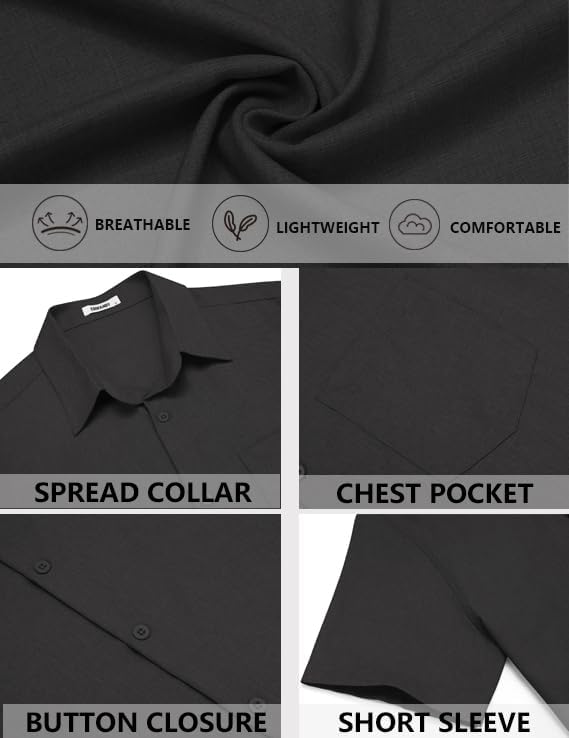 COOFANDY Men's Short Sleeve Casual Button Down Shirts Summer Beach Wedding Textured Linen Shirt for Men - Image 6