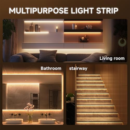 Image of COB LED Strip 12V Neutral White 4000K 5M Self Adhesive 320LEDs /m 8mm Wide CRI90+ Flexible Under Furniture Light for TV DIY Decoration (No Source