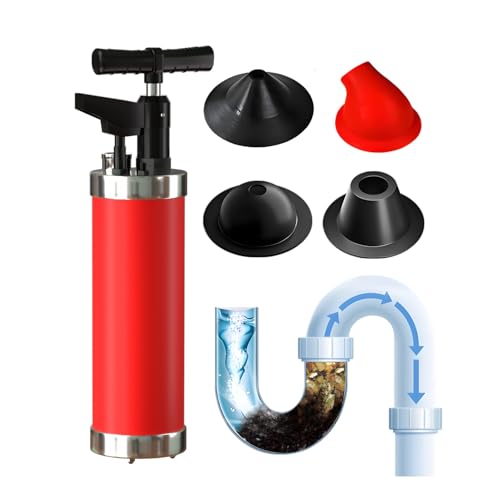 Qcesorib Desatascador de Tuberías con Barómetro Visual, Desatascador Tuberias con 4 Cabezales de Recambio, Desatascador Tuberías WC Desatascador Profesional, para Inodoro Baño Cocina