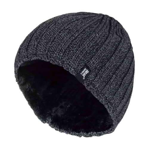 Image of HEAT HOLDERS - Men's Thermal Fleece Lined Ribbed Knitted Winter hat 3.4 tog - One Size (One Size, Grey)