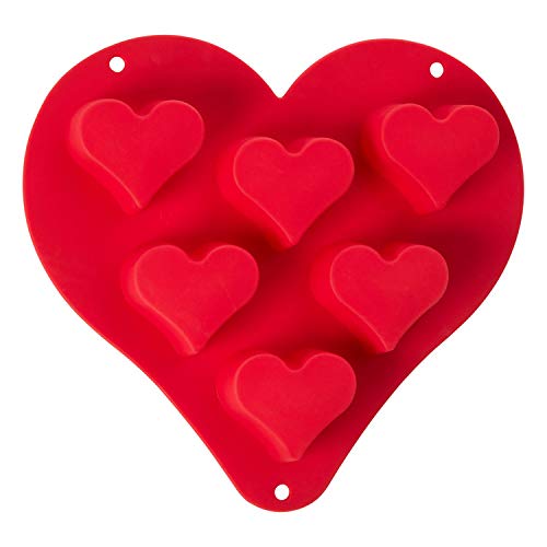 Heart Shape Baking Mould, Silicone Cake Mould, Red, 6 Piece - Image 2