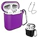 Produktbild Coffea AirPods Schutzhülle/AirPods Zubehör, 2 Stück, Silikon Air Pods Hülle, Skin mit Schlüsselanhänger und Anti-Verlust-Band, kompatibel mit Apple AirPods 1 & 2, Black+Purple+Purple Strap