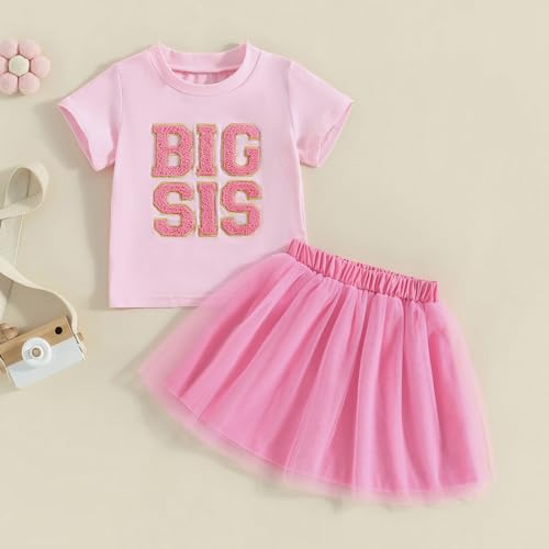 FYBITBO Big Sister Outfits For Toddlers Girls Kids Big Sister T-Shirt &Tulle Tutu Skirt Dress Sister Matching Clothes Set3