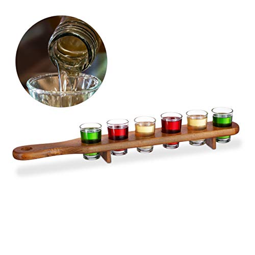 Relaxdays Set de 6 vasos para chupitos, Porta chupitos, 4 cl, Medio metro, Marrón