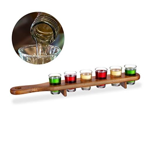 Relaxdays Set de 6 vasos para chupitos, Porta chupitos, 4 cl, Medio metro, Marrón