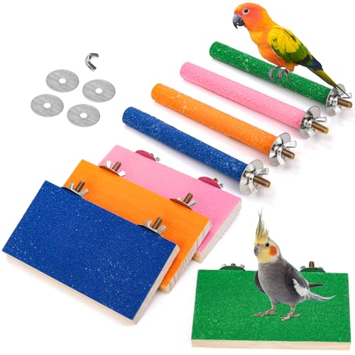 Mezchi 8 Pcs Bird Perch Stand Toy, Colorful Wood Parrot Perch Stand Platform Paw Grinding Stick, Bird Cage Accessories for Budgies,Parakeet,Cockatiel, Lorikeet, Conure