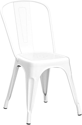 Miniatura 44 de Nazhura Silla de comedor de metal estilo rústico Tolix para cocina, comedor, cafetería, restaurante, bistró, patio, 18 pulgadas, apilable, Blanco