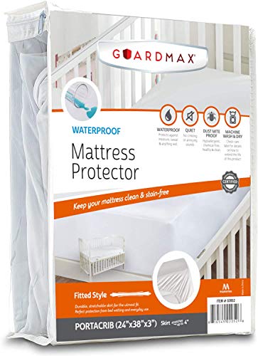 Image of Guardmax Waterproof Porta Crib Mattress Cover Fitted - Smooth and Quiet Baby Mattress Protector - Machine Washable Portable Crib Cover (24x38x3)
