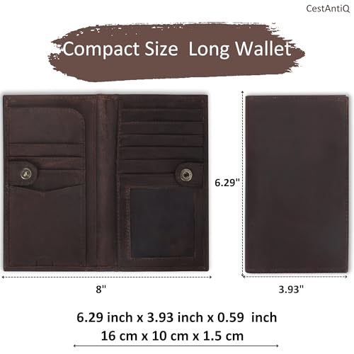 Genuine Leather RFID Blocking Long Wallet for Men & Women – Bifold Checkbook Cover Wallet with 10 Card Slots, 2 Bill Compartments, ID Window – Vintage Travel Organizer3