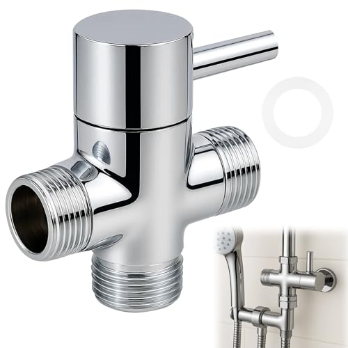 Huybaa Duschumstellventil, Ersatz, T Stück Wasseranschluss, 3-Wege-T-Adapter, Absperrventil für Duschkopfarmumsteller, Umstellventil Ventil Umschalter 1/2 AG zu 1/2 AG (Ventil08)