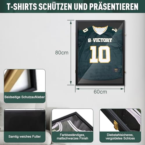 Marco de Camiseta de Fútbol,Marcos para Camisetas,Marco 3D Box,Marcos de Objetos Grandes,para Béisbol, Fútbol, Baloncesto, Fútbol,80 x 60 cm