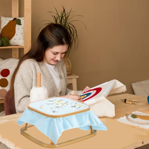 Image of PATIKIL 9.4 inch x 8.7 inch Square Embroidery Hoop Stand, Adjustable ABS Plastic Cross Stitch Stand Hands-Free 2-Tier Embroidery Hoop Holder Punch Needle Frame for Sewing Arts Needlework, Khaki