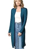 MBJ WSK1048 Womens Solid Long Sleeve Open Front Long Cardigan L Teal