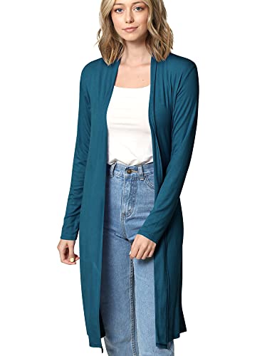 Made By Johnny Women's Solid Long Sleeve Open Front Long Cardigan